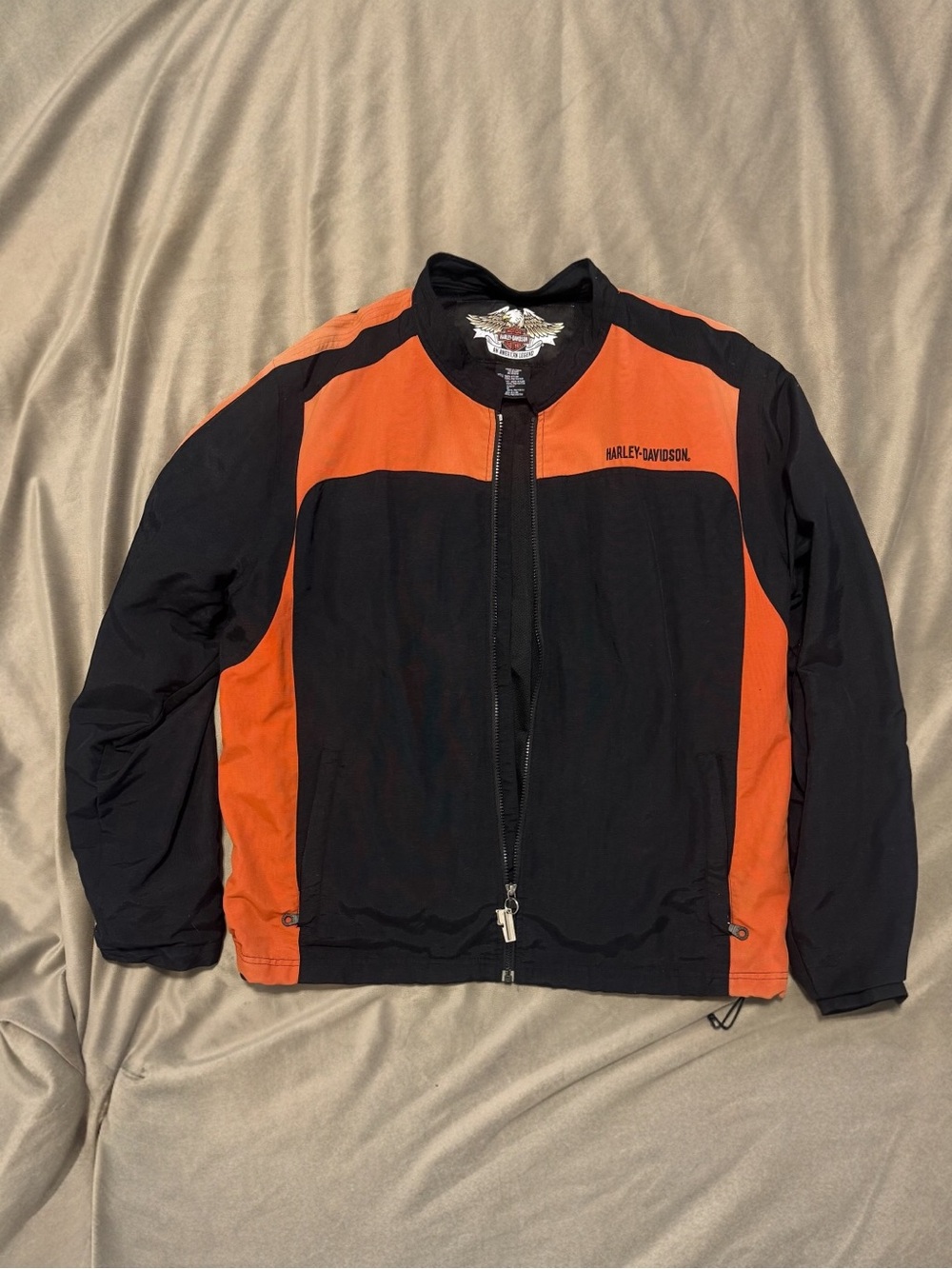 Harley Davidson Motorcycles Vintage Black and Orange sun faded Zip Up Jacket 2XL